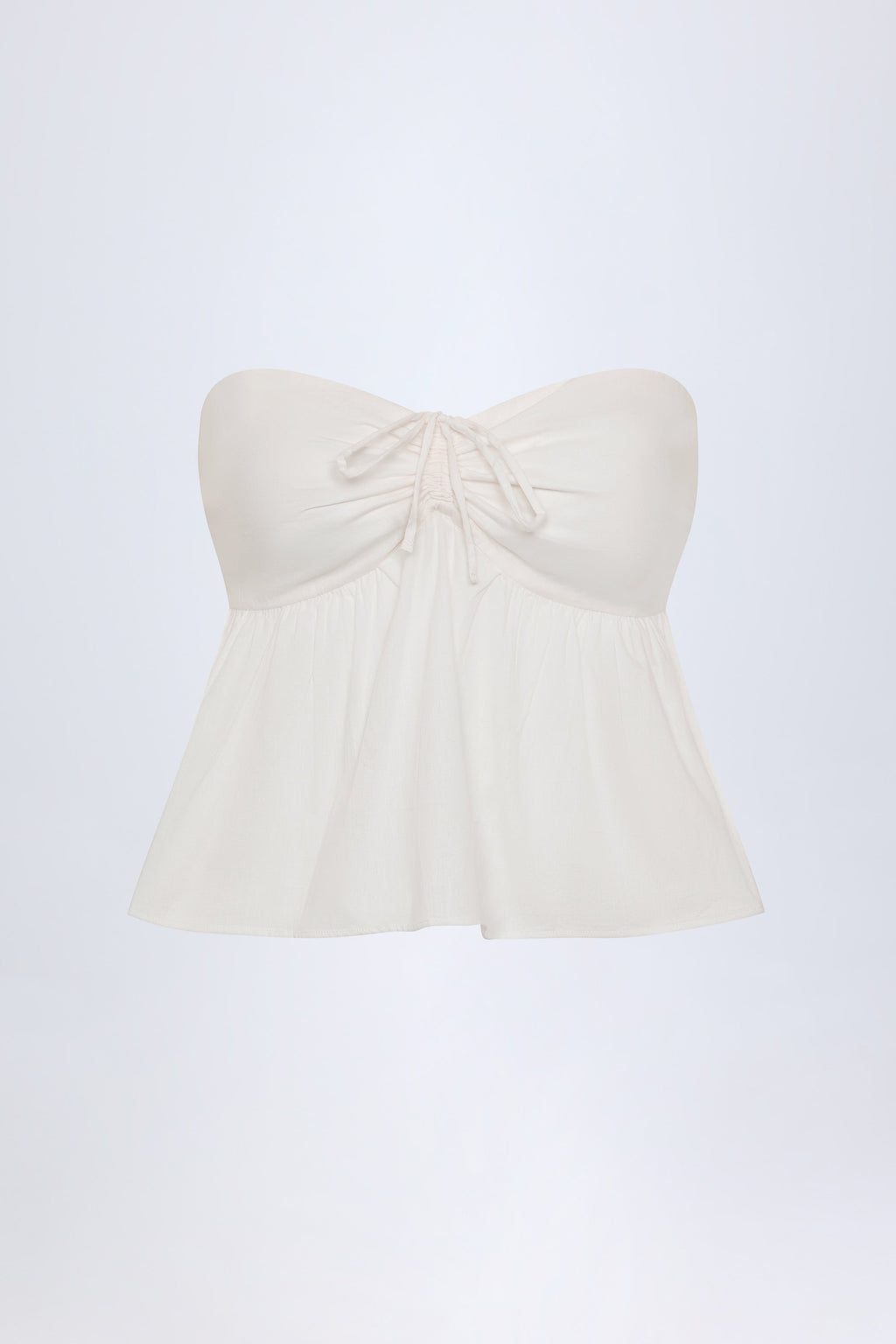 Tie-Front Strapless Cotton-Poplin Crop Top in White
