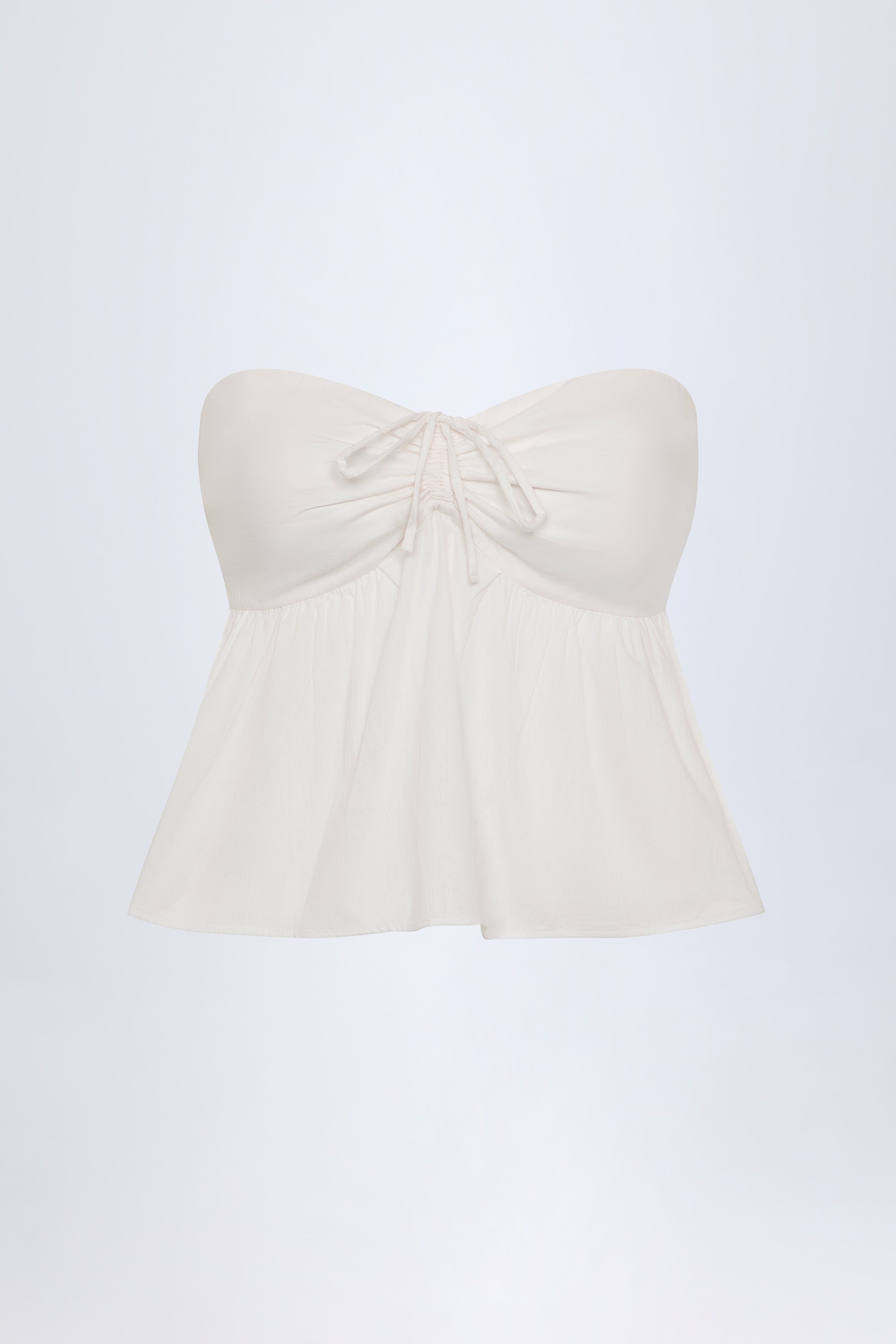 Tie-Front Strapless Cotton-Poplin Crop Top in White