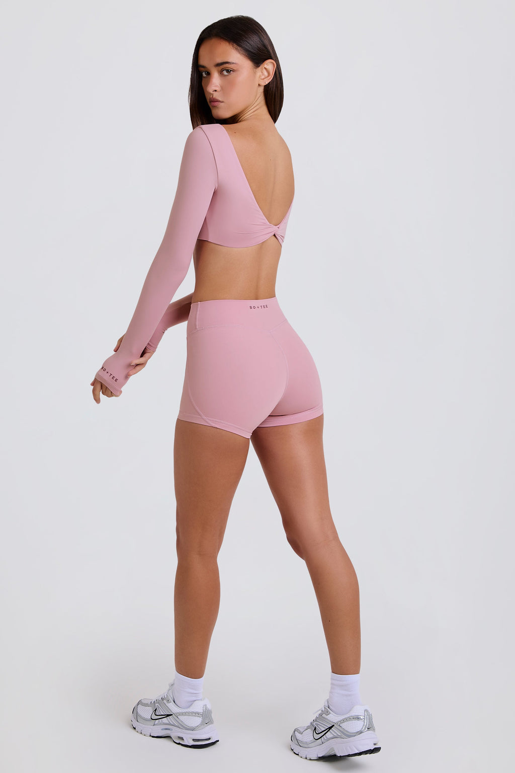 Four-Way Stretch High-Waist Mini Shorts in Mauve