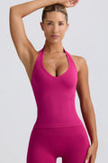 Define Luxe Halterneck Tank Top in Berry