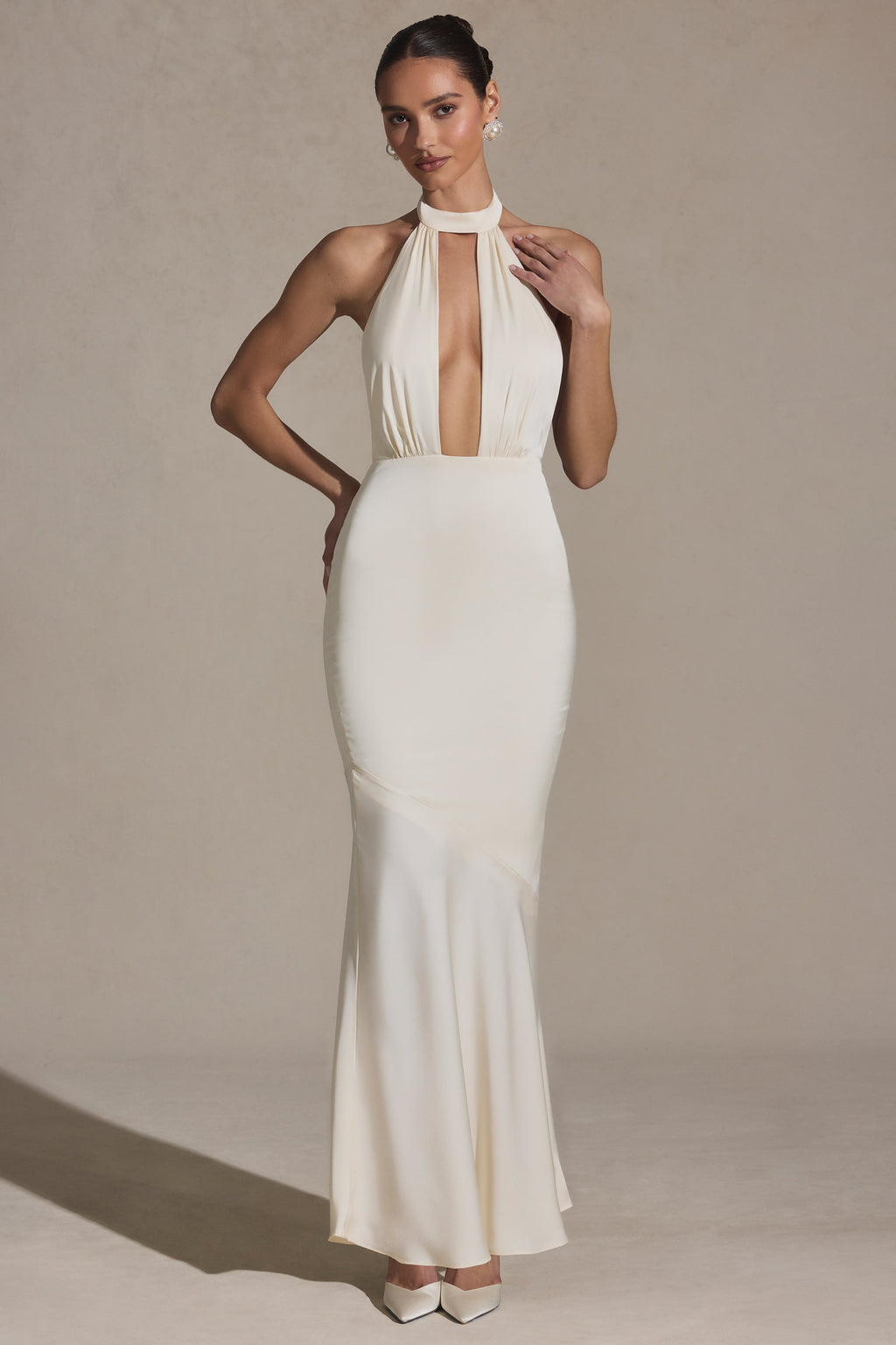 Backless Halterneck Fishtail Gown in Ivory