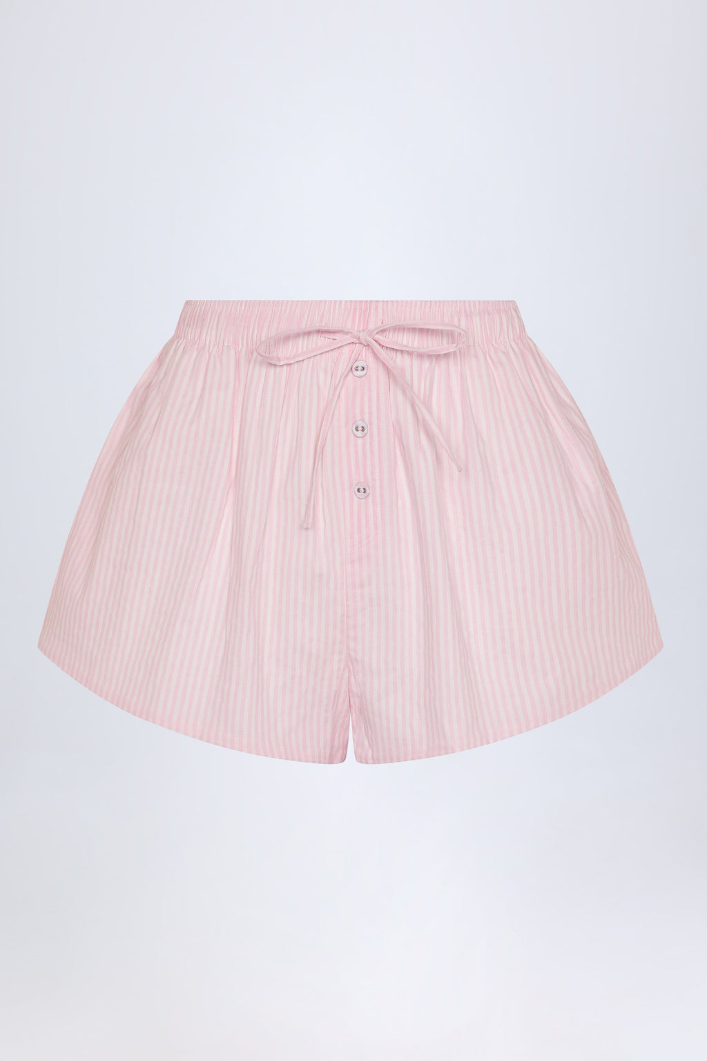 Tie-Front Cotton-Poplin Shorts in Pink White Stripe