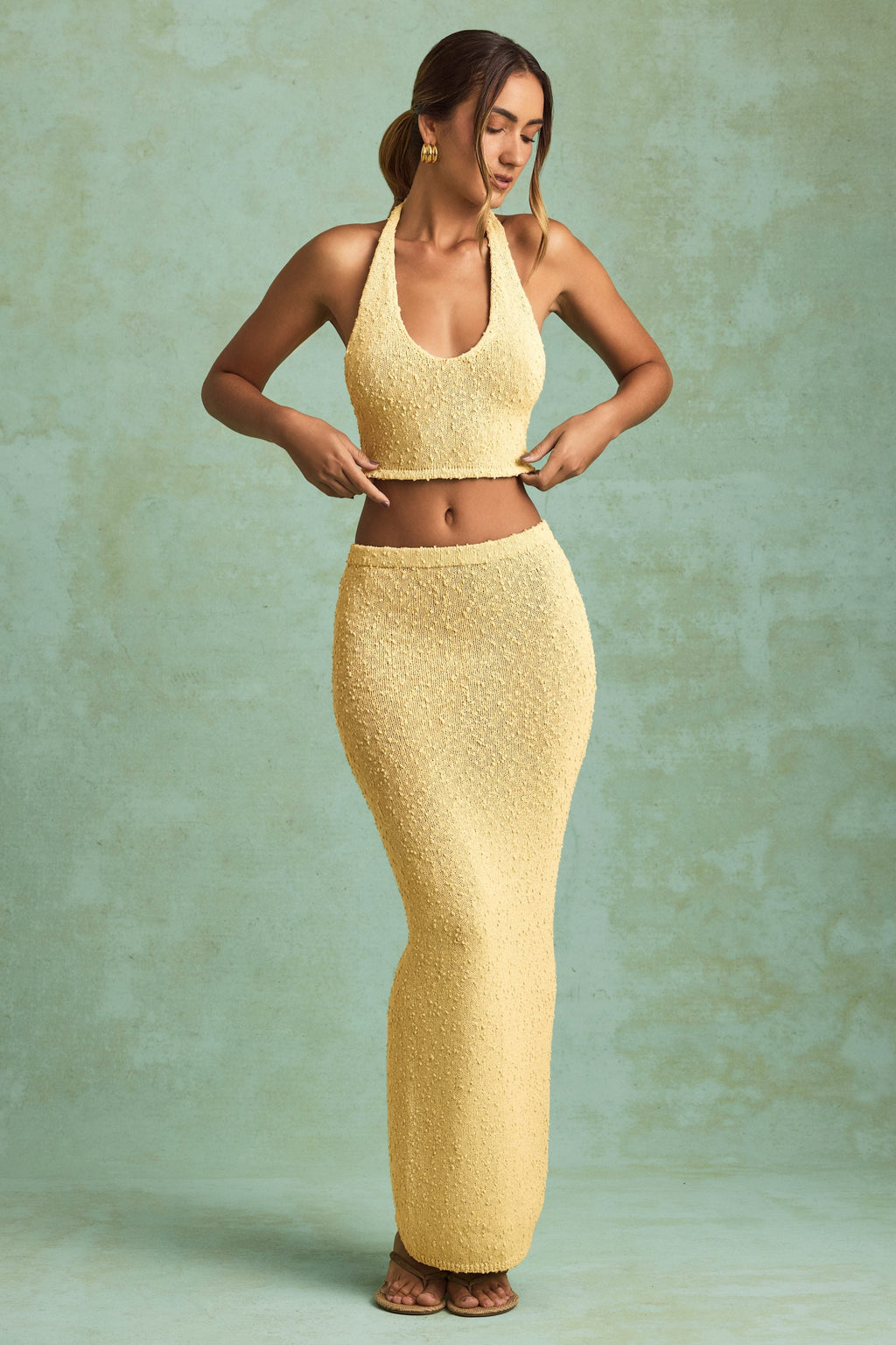 Bouclé Mid-Rise Maxi Skirt in Yellow