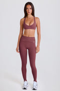 Four-Way Stretch Foldover Mid-Rise Stirrup Leggings in Acai