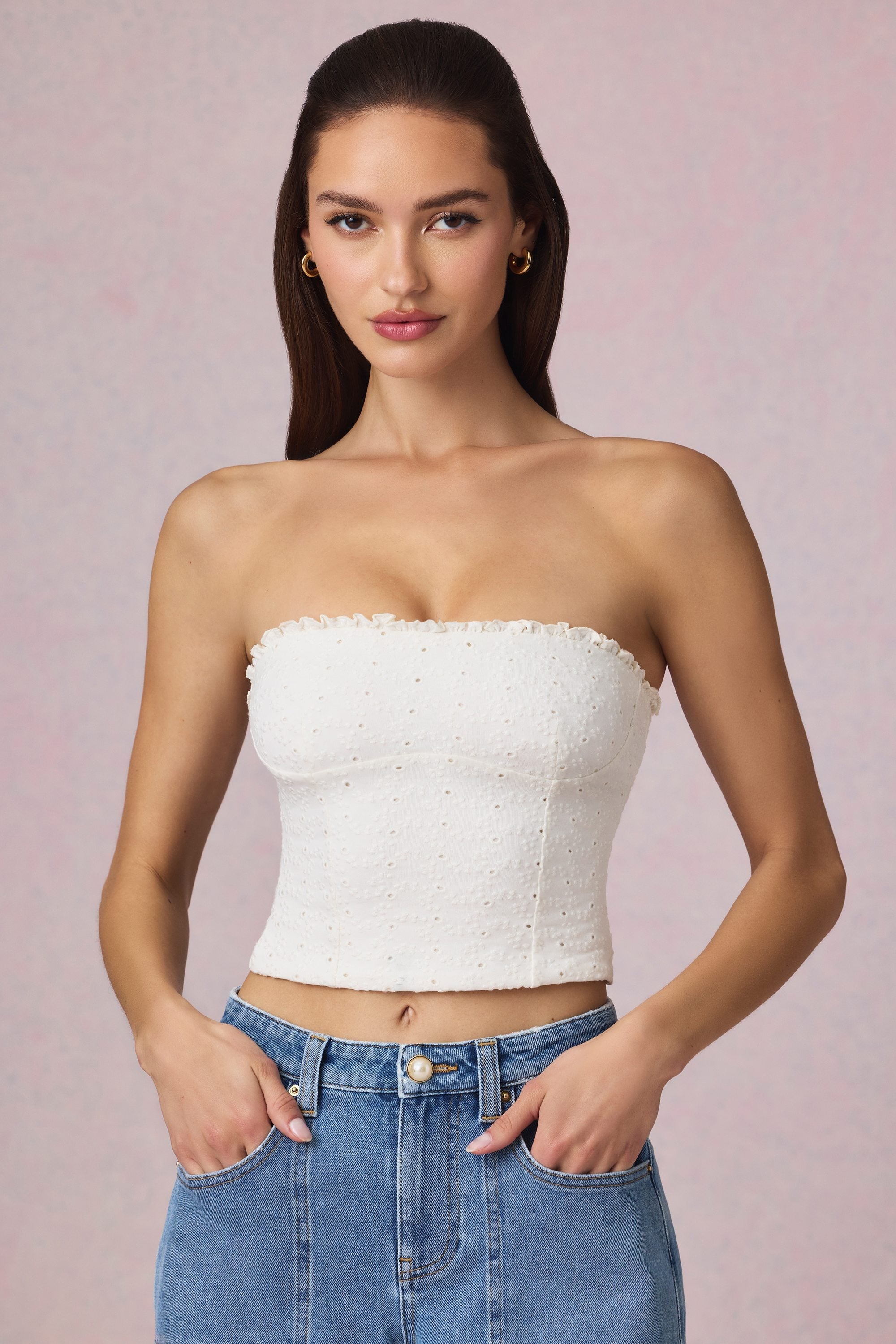Modal Broderie Anglaise Camisole Top in White