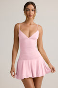 Modal Ruched A-Line Mini Dress in Baby Pink