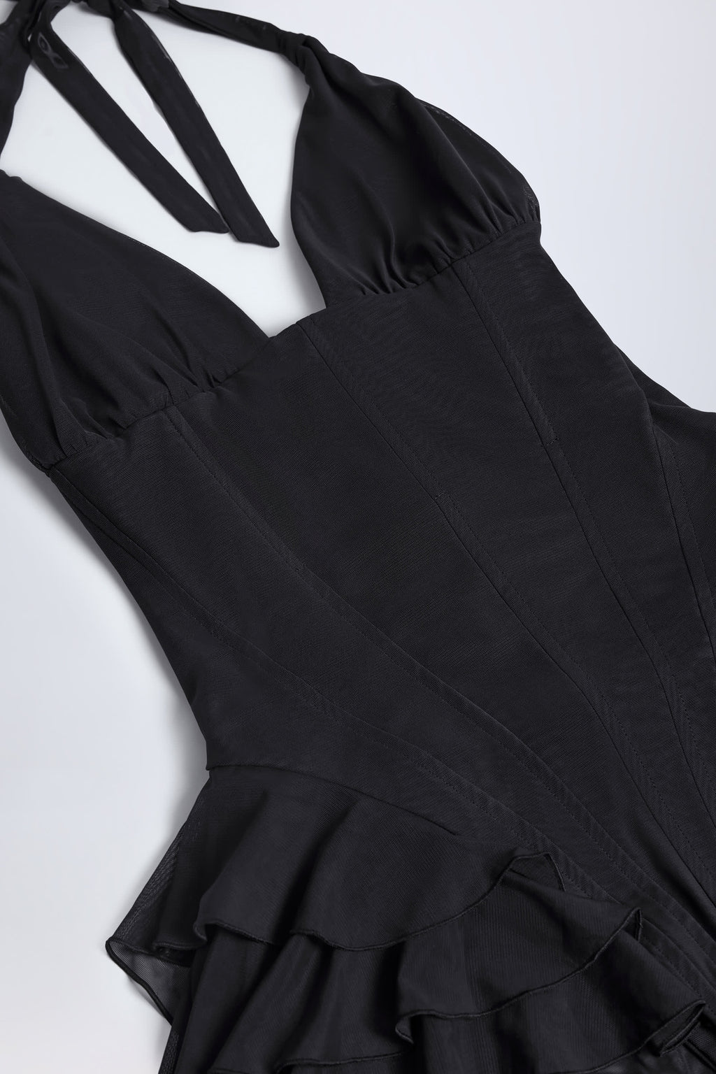 Ruffled Halterneck Bodysuit in Black