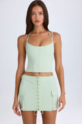 Lace-Up Cargo Micro Mini Skirt in Green