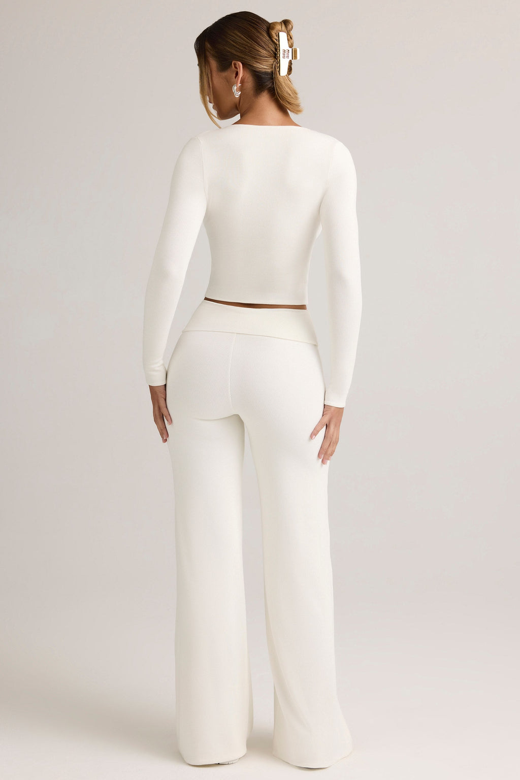 Modal Foldover Wide-Leg Trousers in White