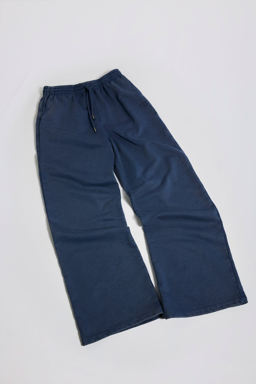 Cotton Jersey Acid Wash Mid-Rise Wide-Leg Joggers in Blue