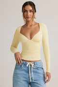 Modal Ruched Long-Sleeve Top in Buttercream Yellow