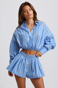 Cotton Poplin Stripe Multiway Cropped Shirt in Blue Stripe