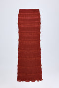 Ruffled Mid-Rise Maxi Skirt in Burnt Red