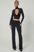 Mid-Rise Straight-Leg Trousers in Black