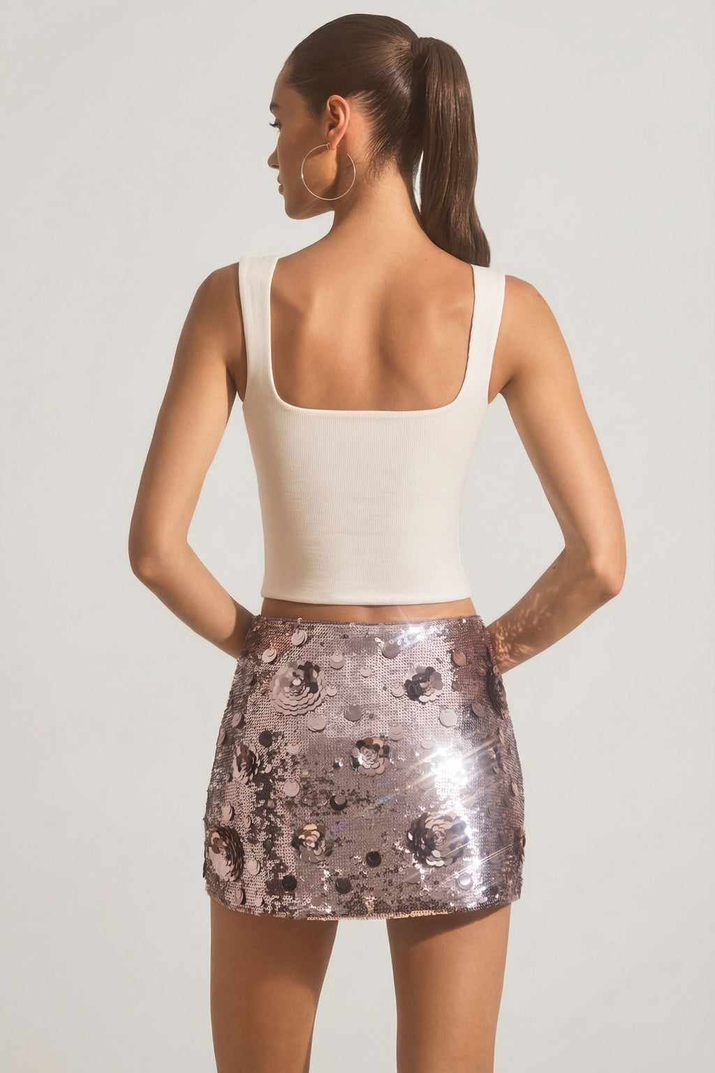 Sequin-Embellished Mini Skirt in Silver