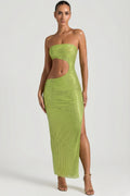 Embellished Cut-Out Bandeau Maxi Dress in Pear Green