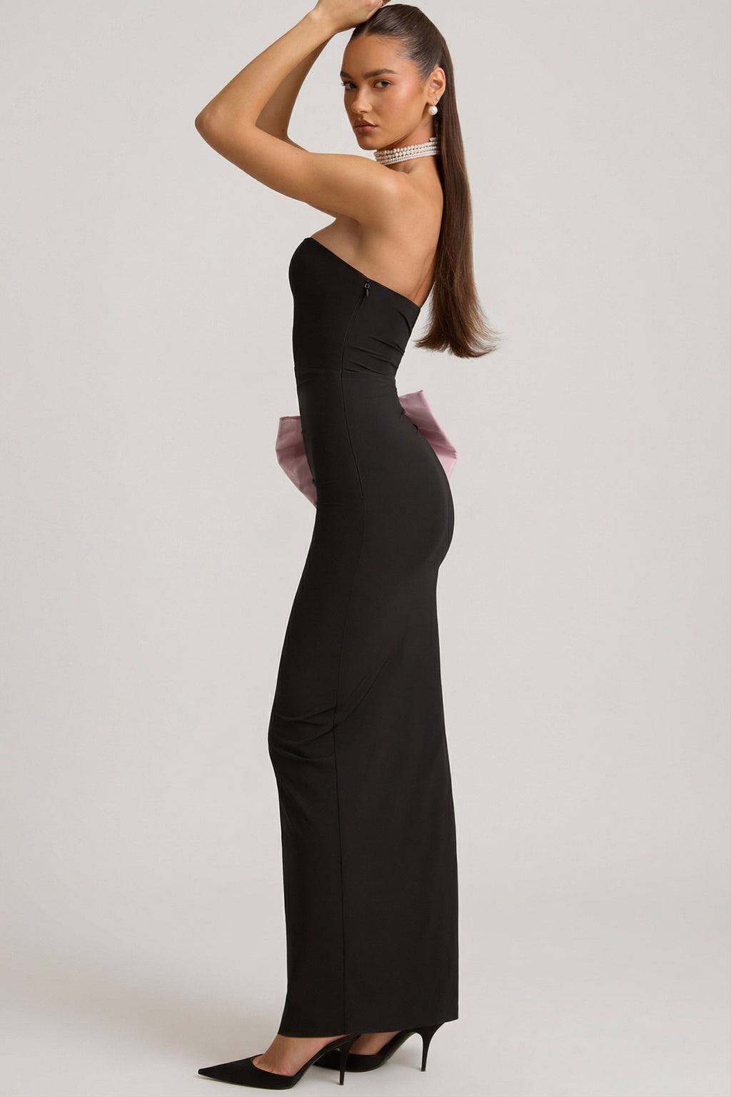 Strapless Bow-Detail Maxi Dress in Black