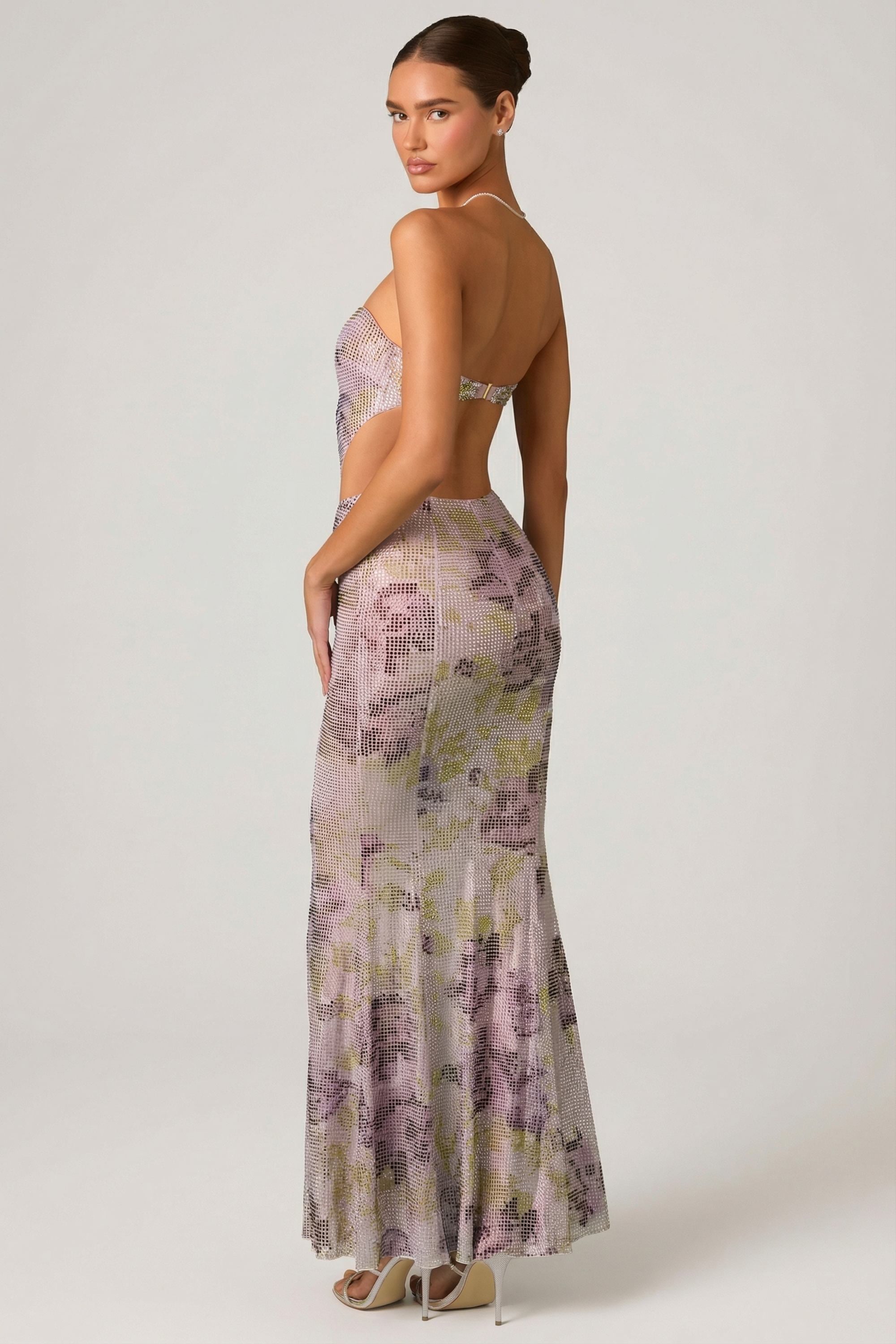 Embellished Cut-Out Fishtail Maxi Dress in Lilac