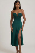 Slinky Jersey Strapless A-Line Midaxi Dress in Emerald Green