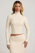 Modal Ruched Backless Turtleneck Top in Ivory