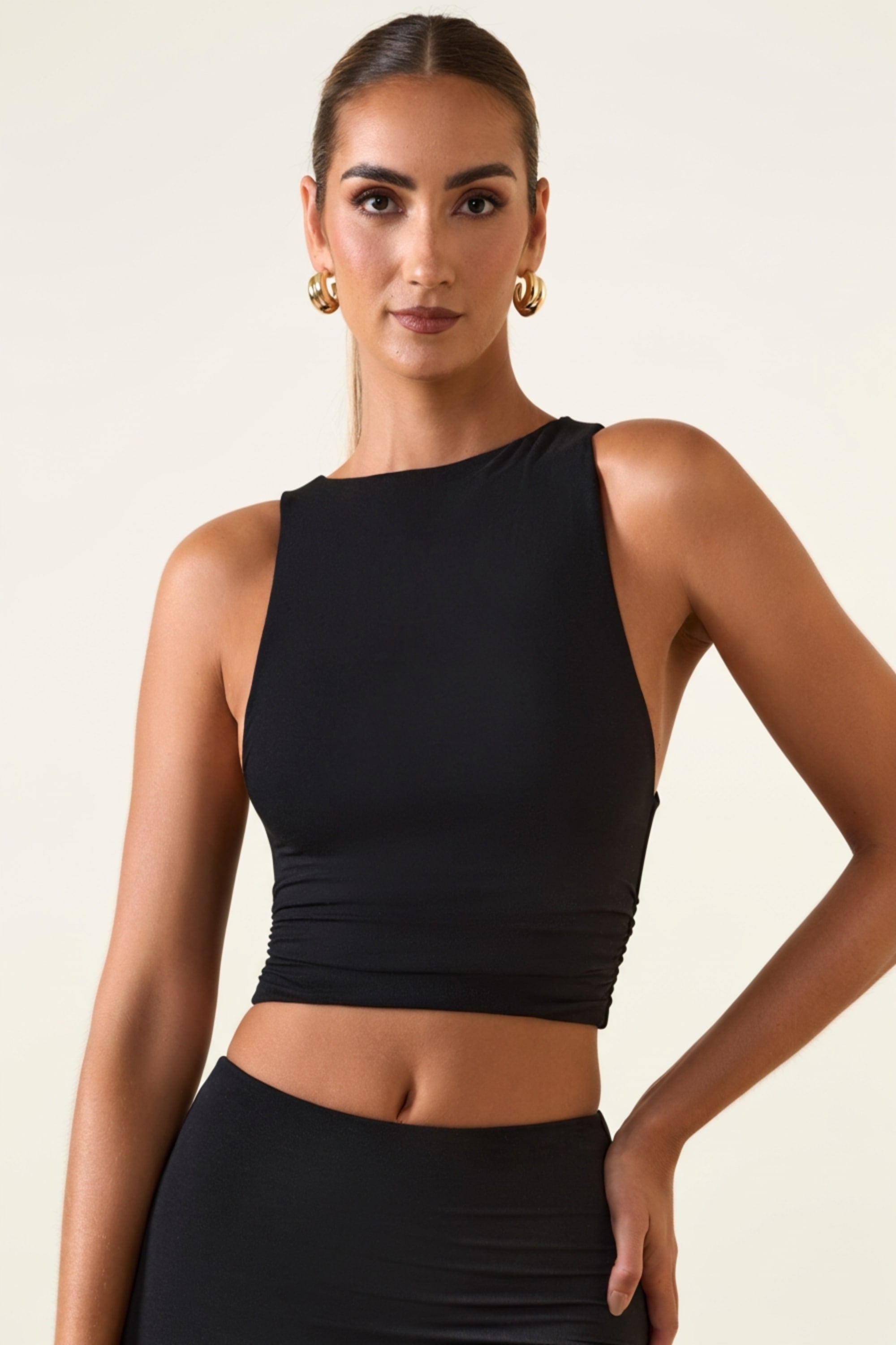 Modal Boat-Neck Tank Top in Black