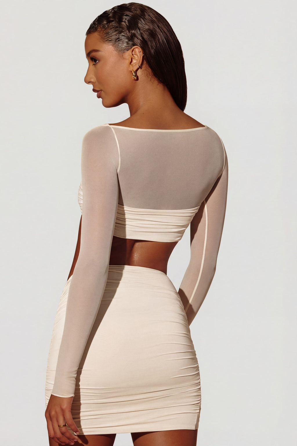 Asymmetric Draped Mini Skirt in Ivory