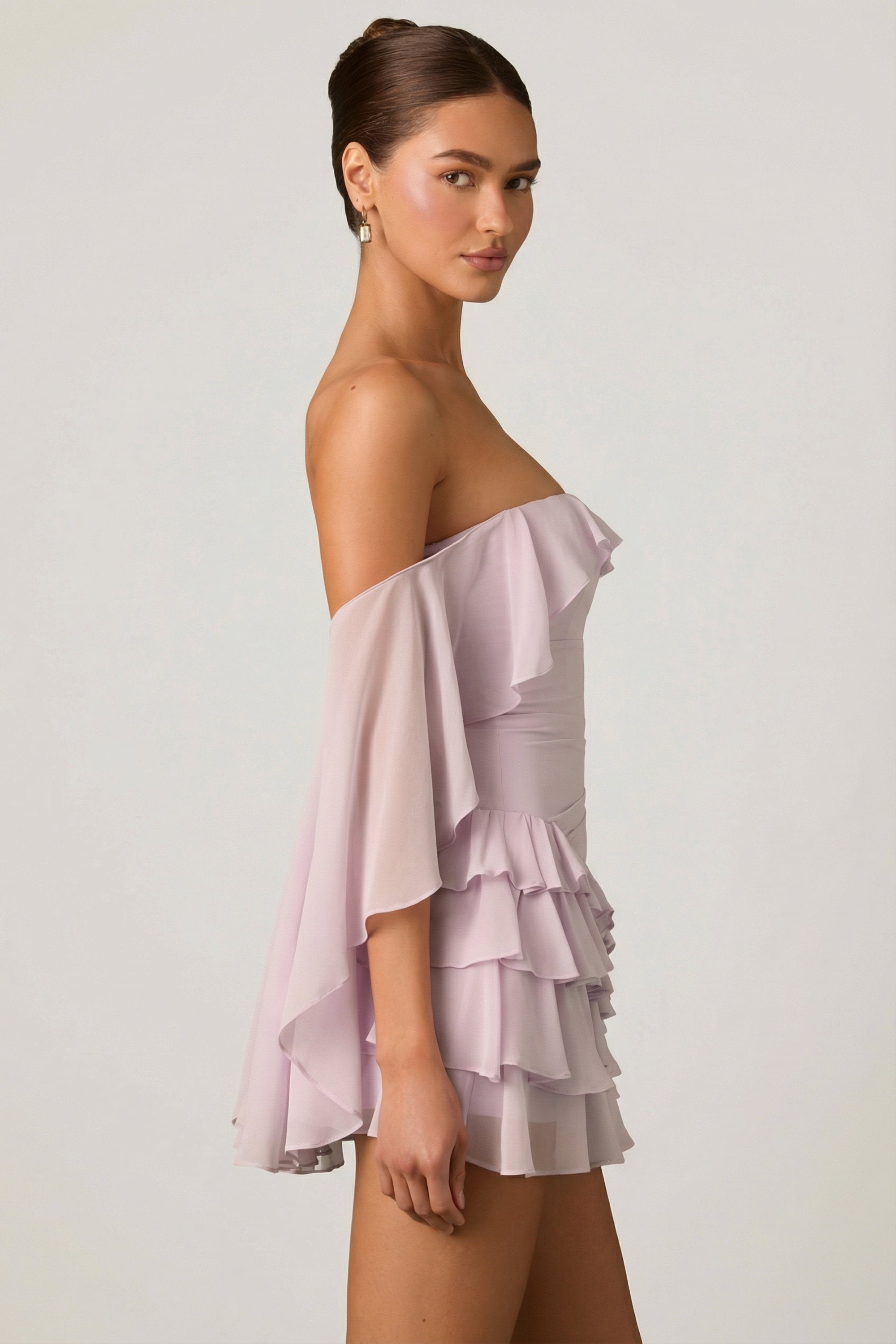 Off-Shoulder Ruffled Mini Dress in Lilac
