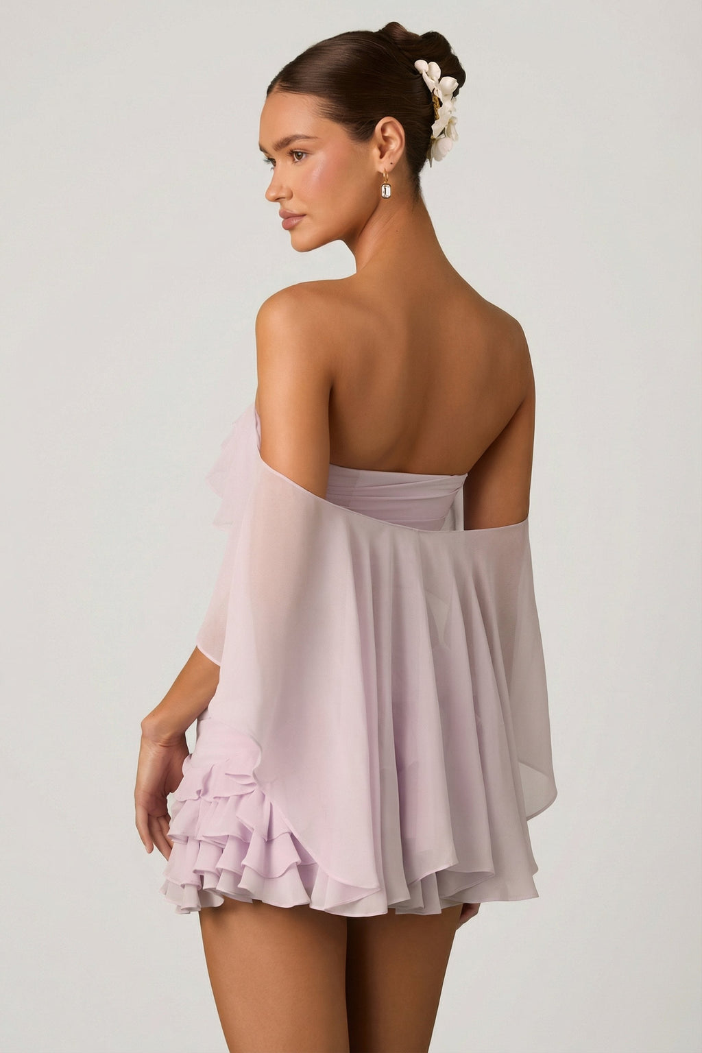 Off-Shoulder Ruffled Mini Dress in Lilac
