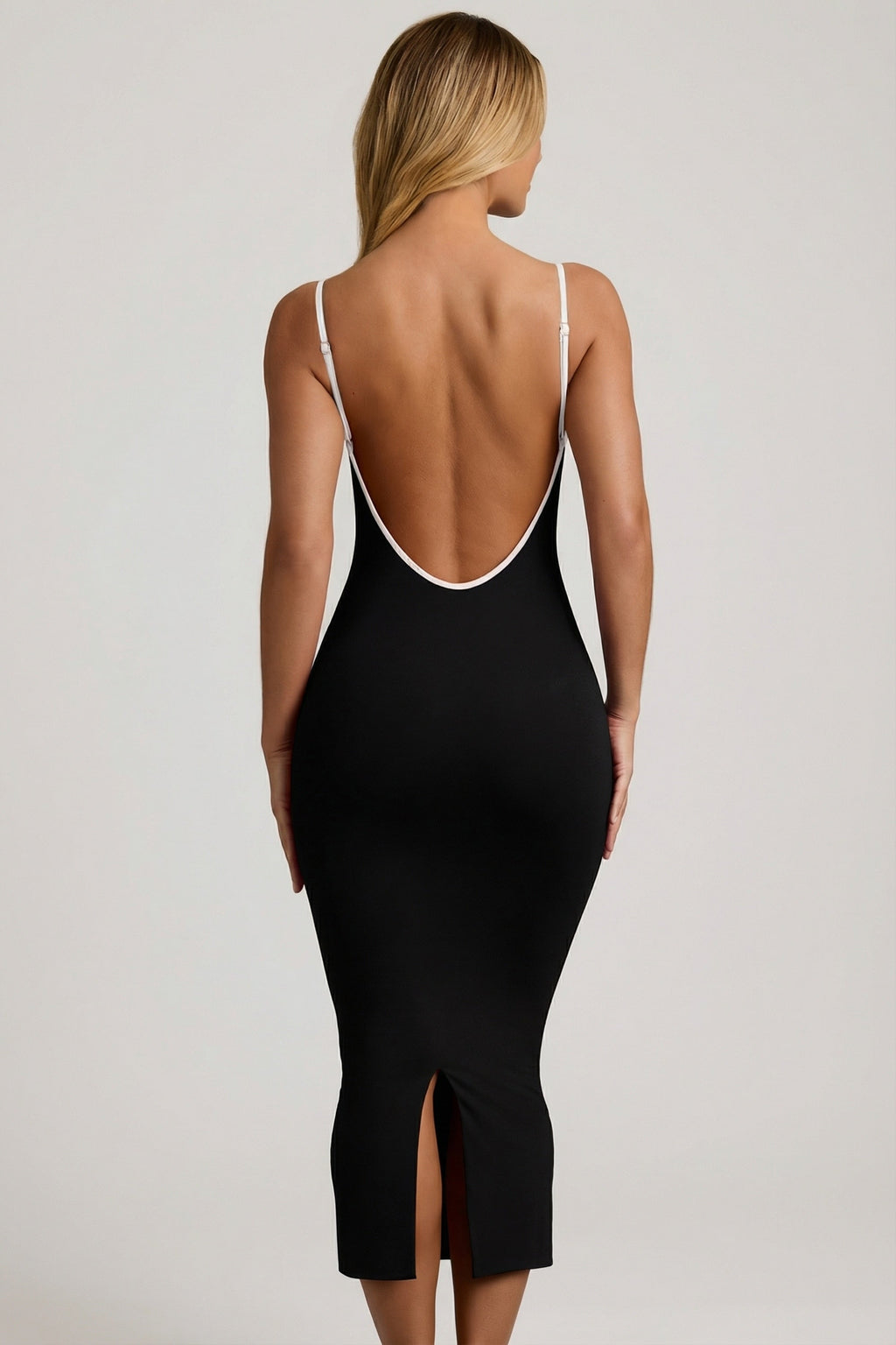 Modal Contrast-Trim Backless Midaxi Dress in Black