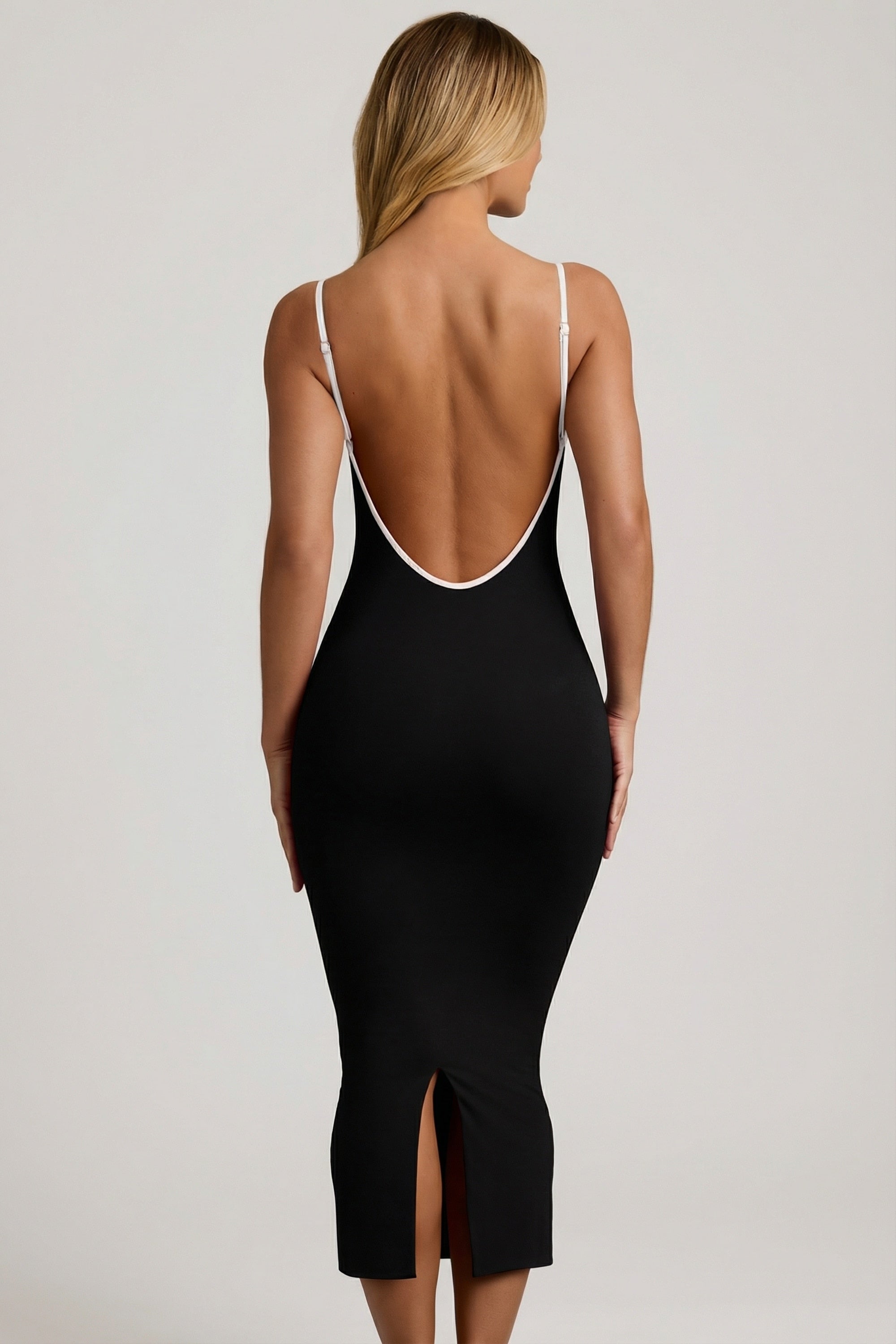 Modal Contrast-Trim Backless Midaxi Dress in Black