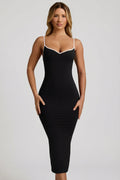 Modal Contrast-Trim Backless Midaxi Dress in Black