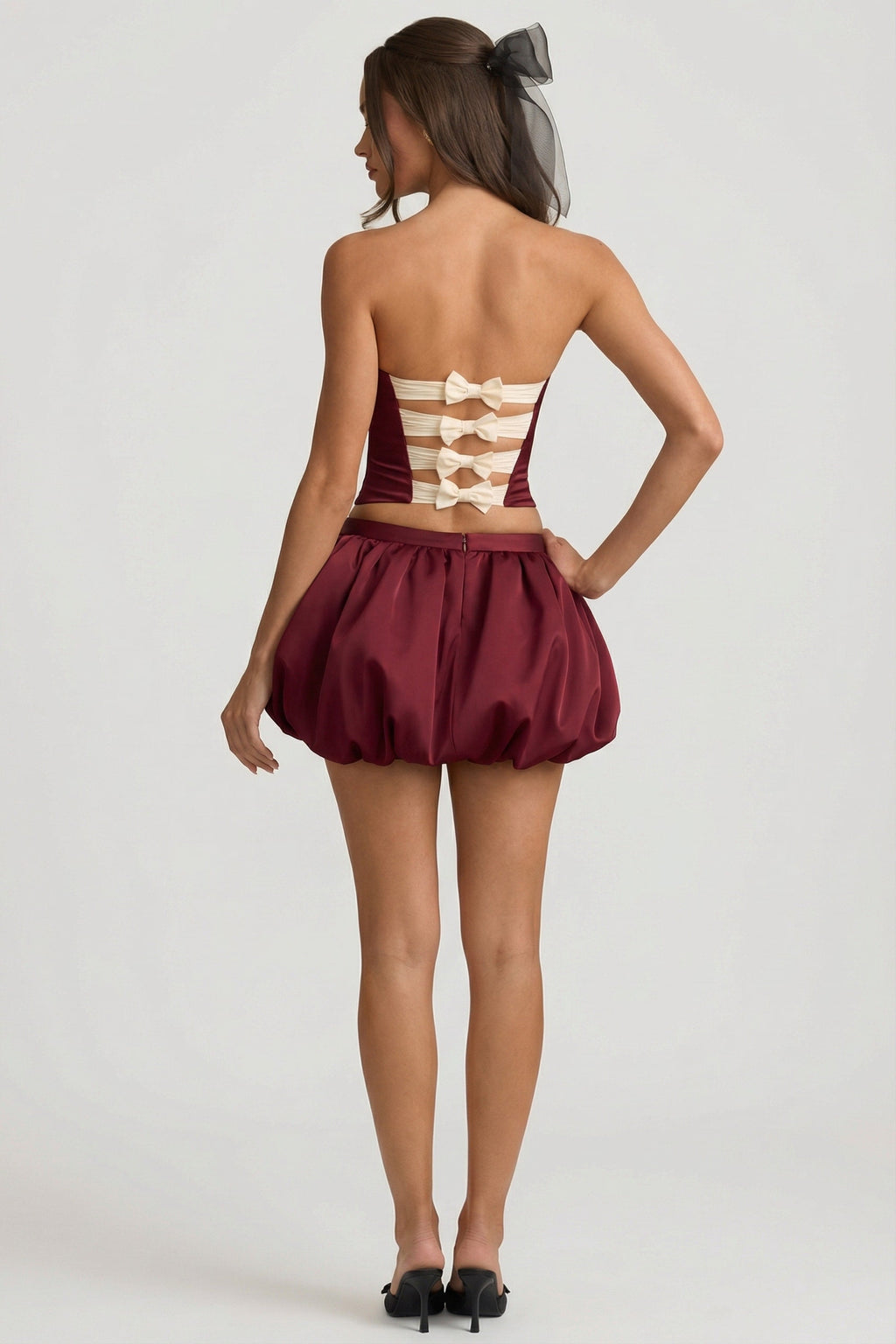 Bubble Hem Mid-Rise Mini Skirt in Wine Red