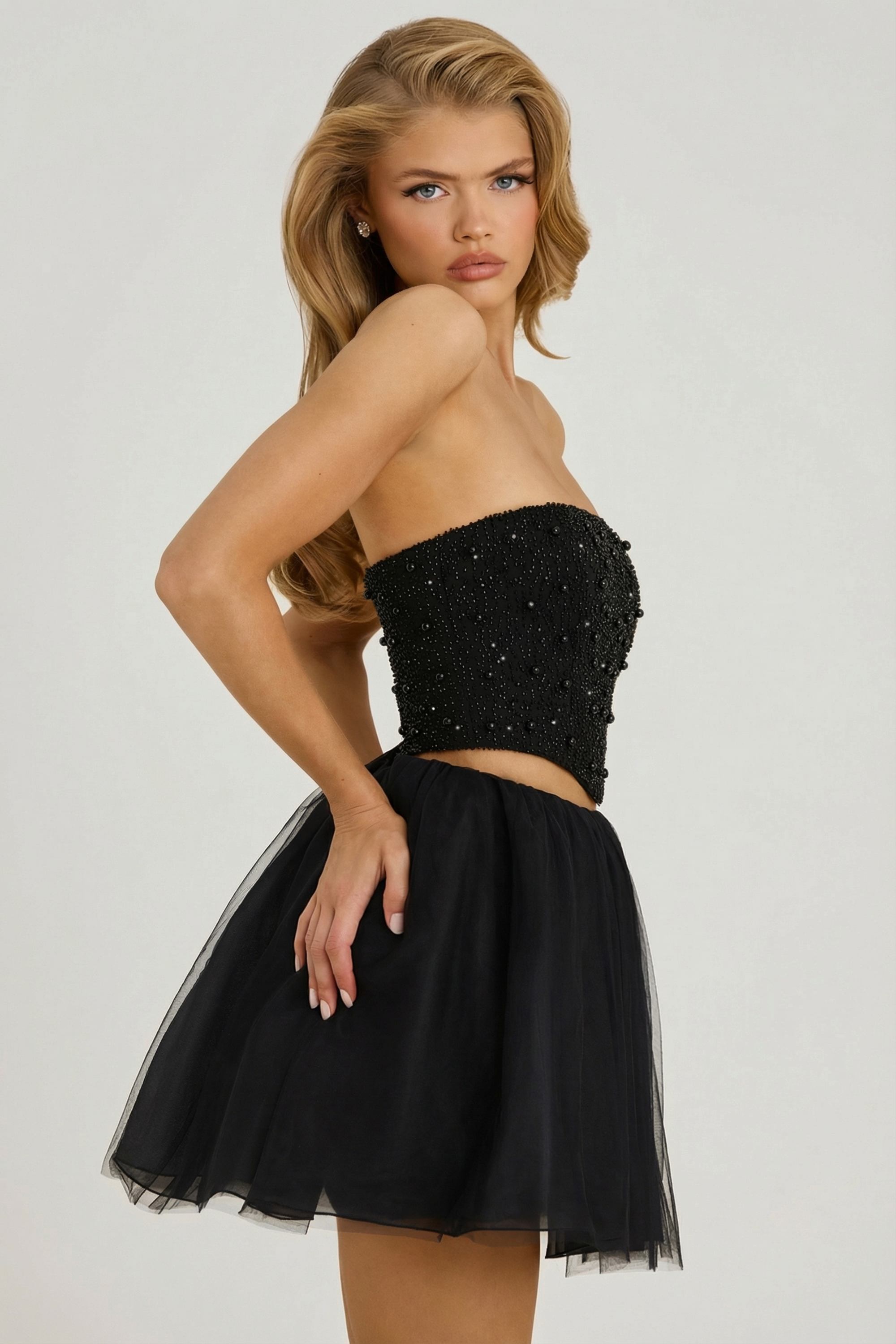 High Waist Tulle Mini Skirt in Black