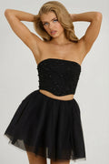 High Waist Tulle Mini Skirt in Black