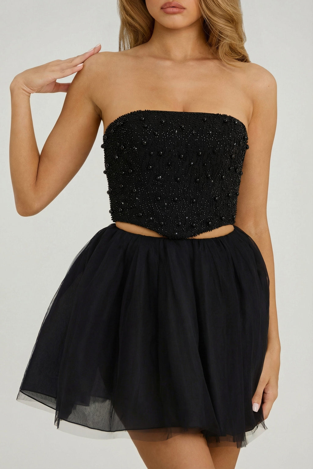 High Waist Tulle Mini Skirt in Black