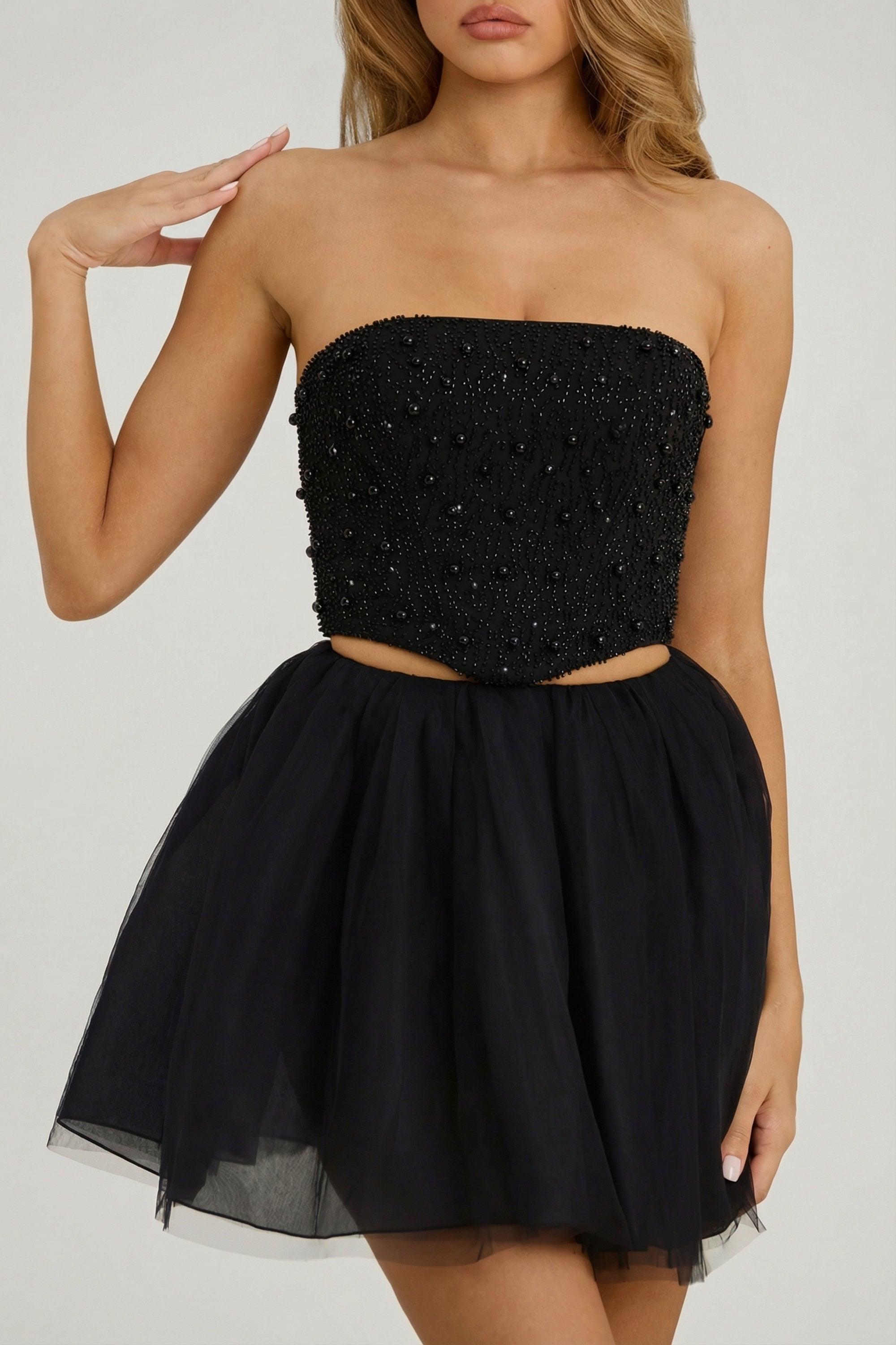 High Waist Tulle Mini Skirt in Black