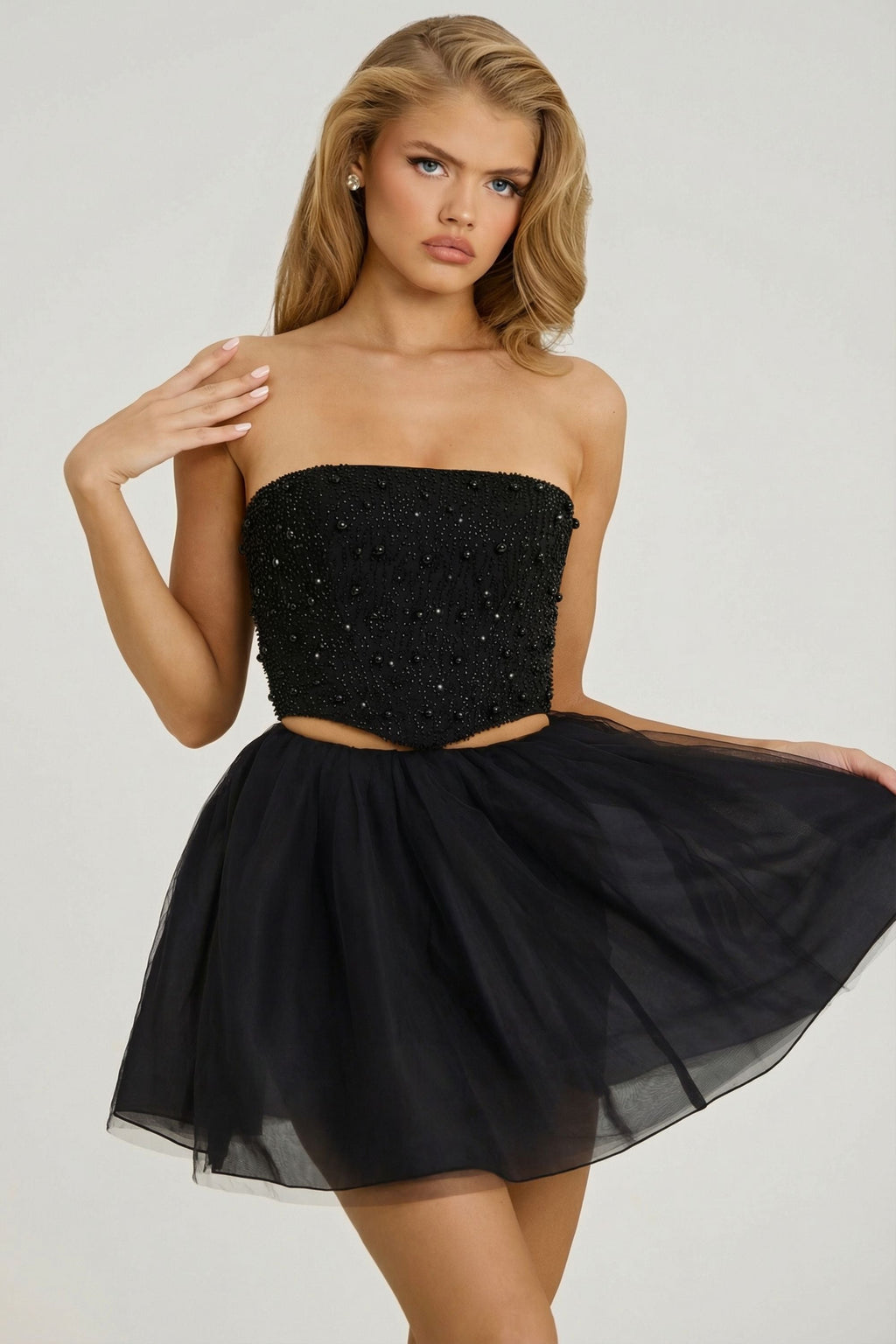 High Waist Tulle Mini Skirt in Black