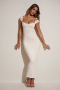 Modal Sweetheart-Neck Cap-Sleeve Maxi Dress in Ivory
