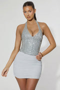 Ruched Mid-Rise Mini Skirt in Silver