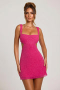 Embellished Cut Out Mini Dress in Fuschia