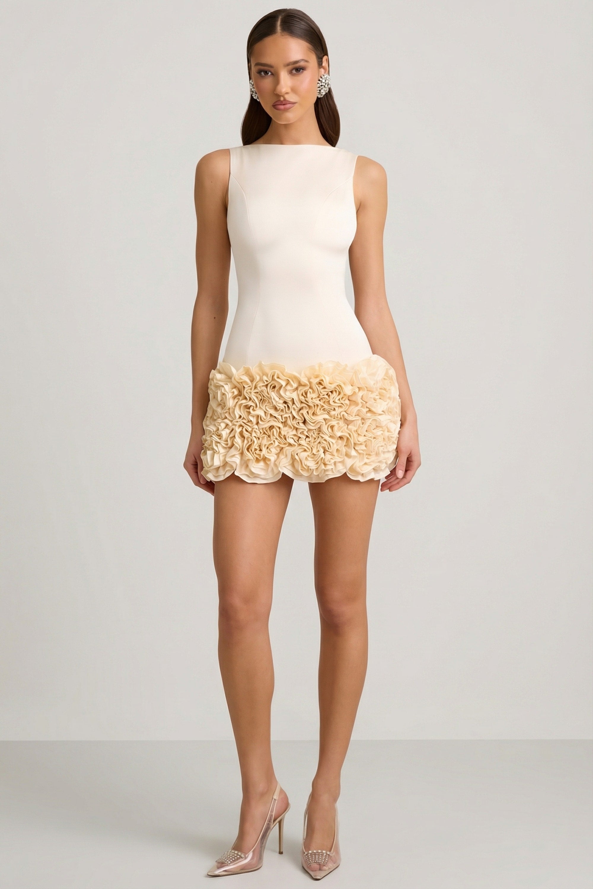 Satin Statement Bow Bandeau Top in Ivory