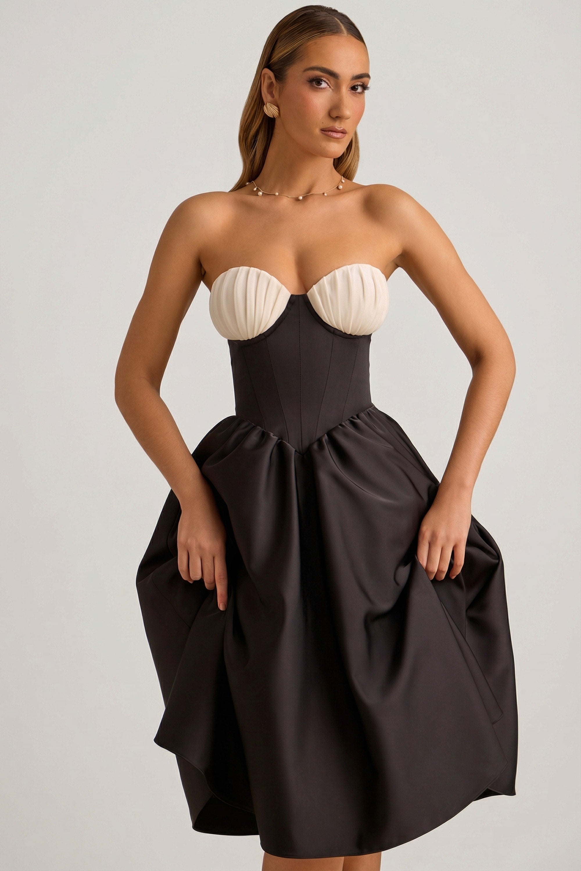 Strapless Corset Midi Dress in Black