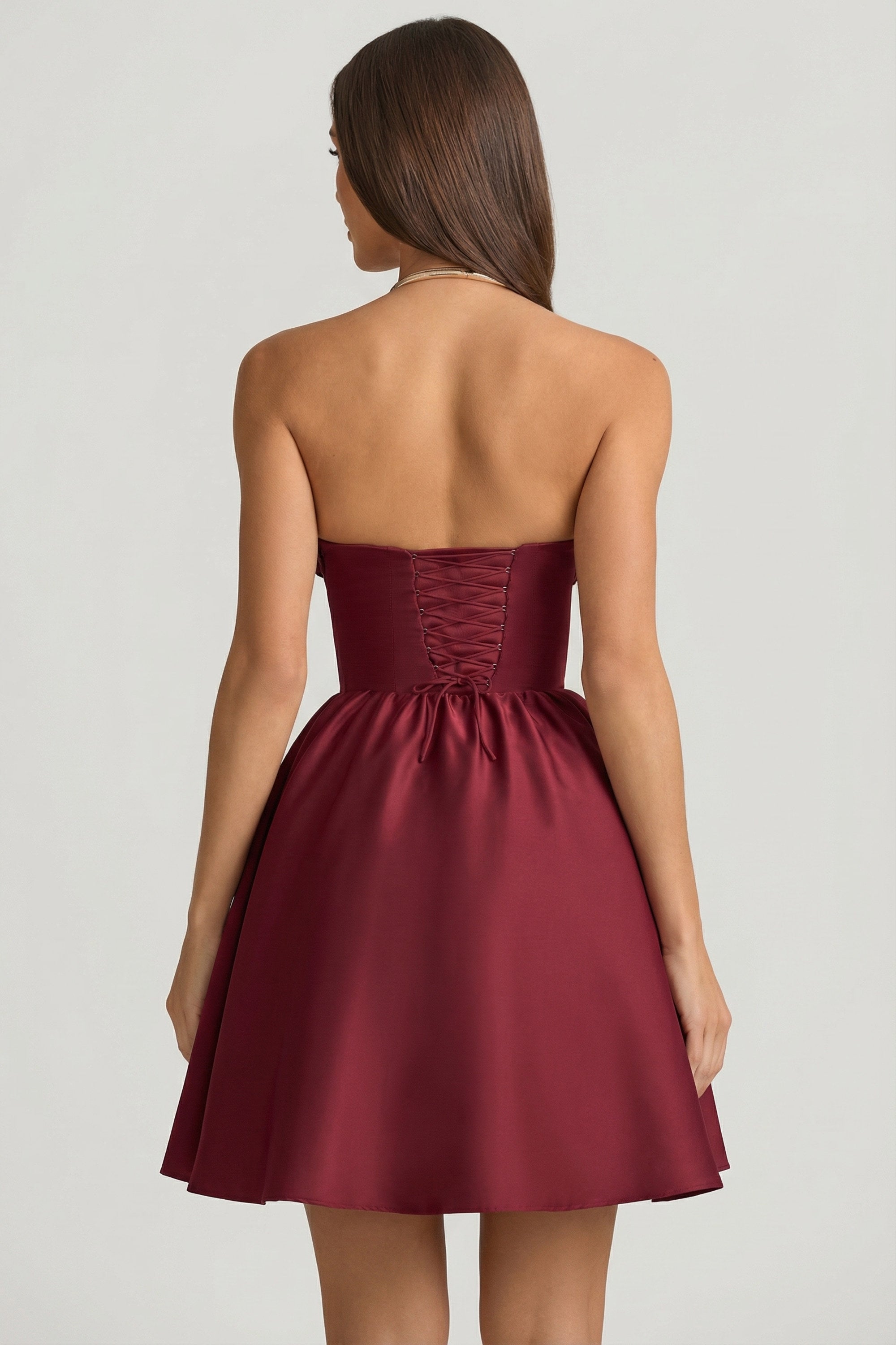 Strapless Corset Midi Dress in Wine Red