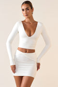 Modal Plunge Long-Sleeve Top in White