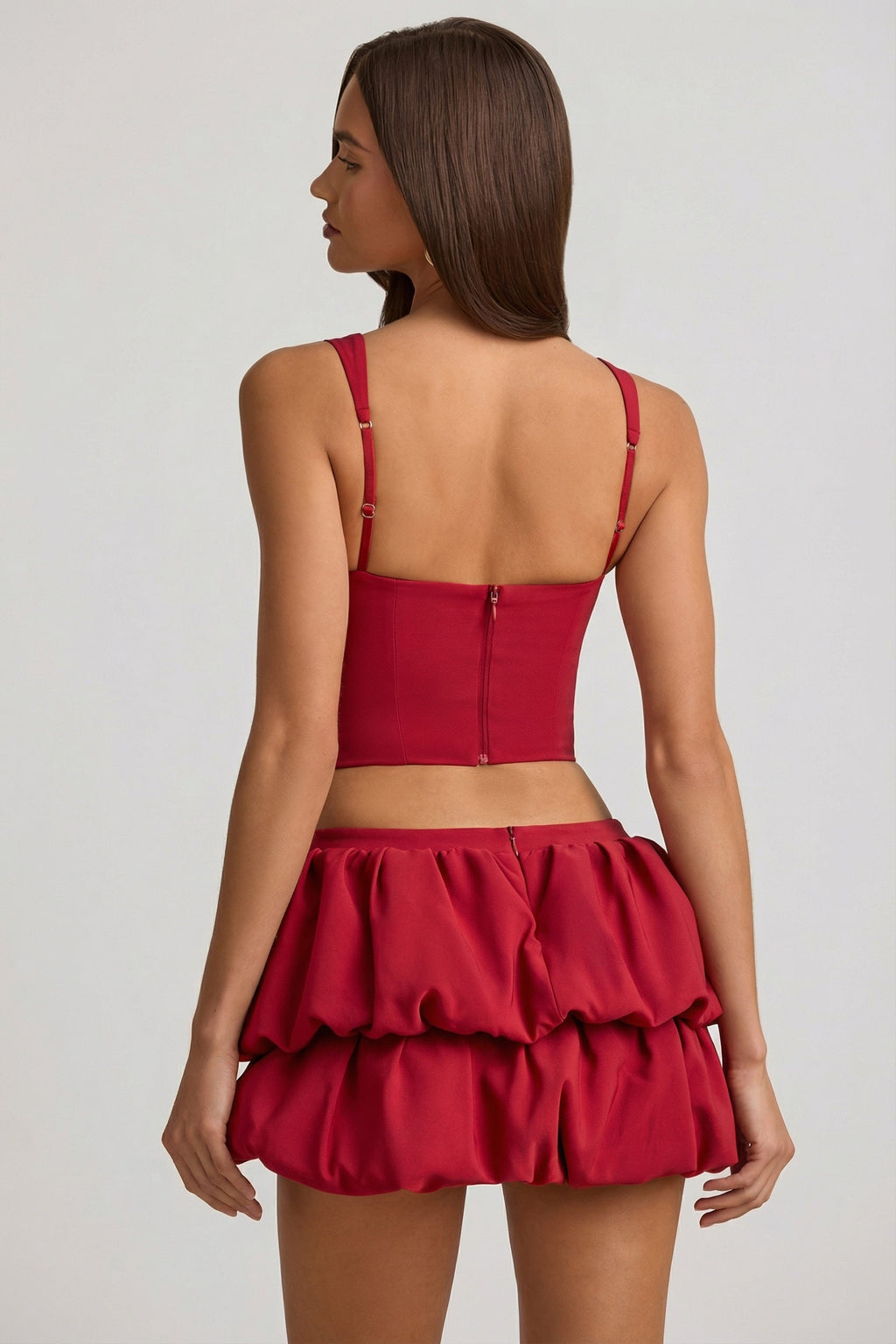 Layered Bubble Hem Mid-Rise Mini Skirt in True Red