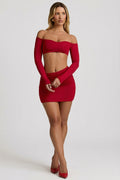 Modal Contrast-Trim Crop Top in Red