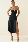 Slinky Jersey Strapless A-Line Midaxi Dress in Black