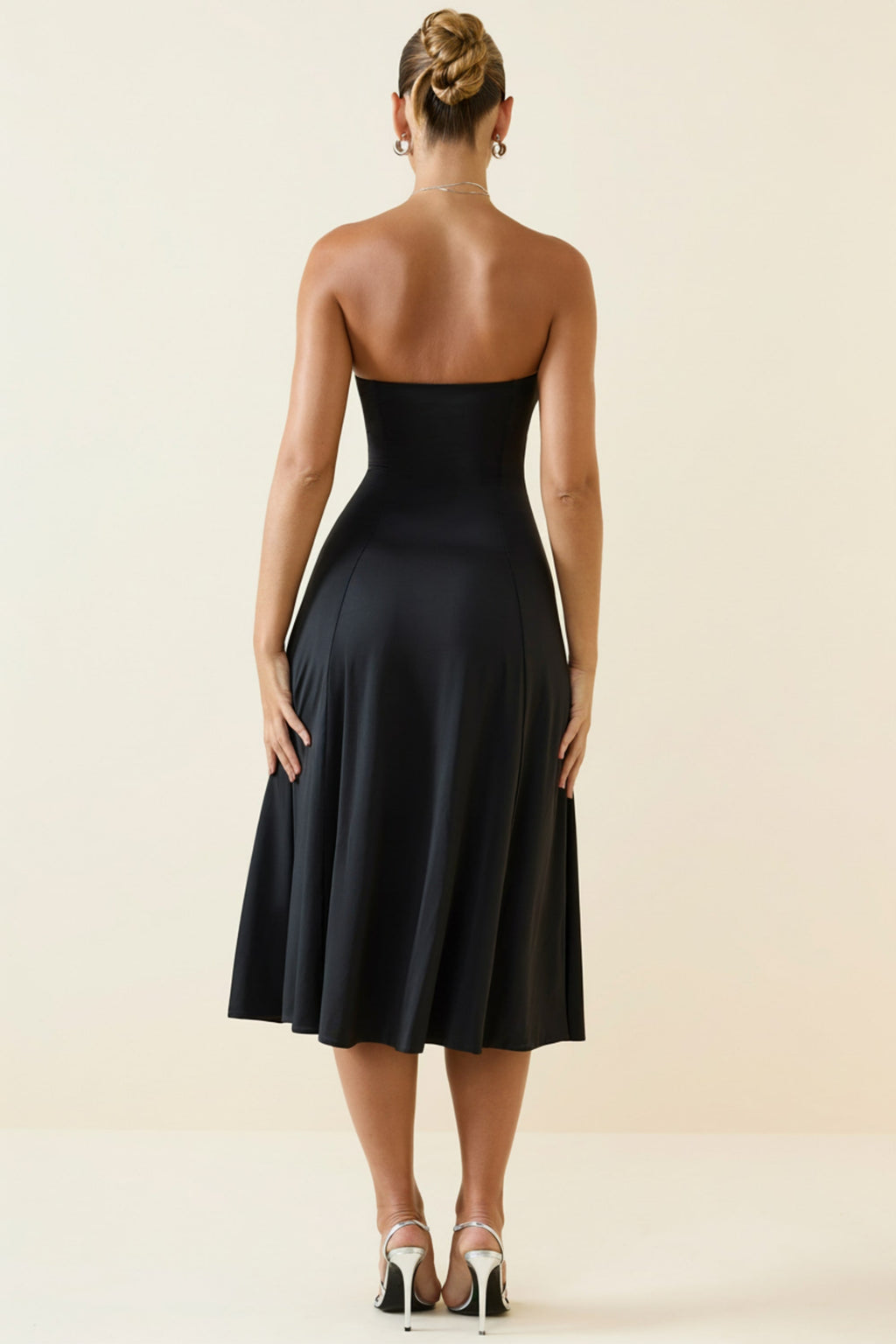 Slinky Jersey Strapless A-Line Midaxi Dress in Black