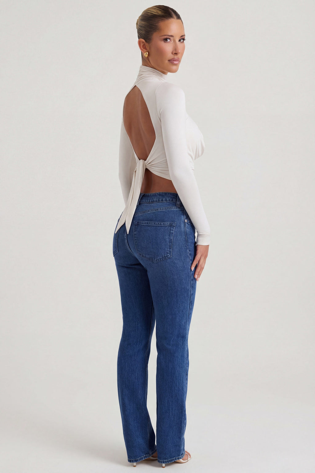 Cowl-Neck Tie-Back Top in Ivory