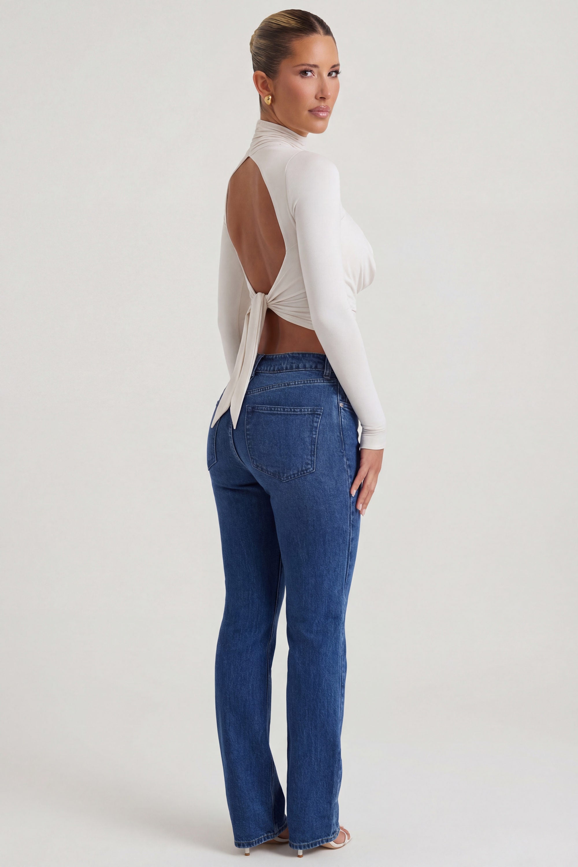 Cowl-Neck Tie-Back Top in Ivory